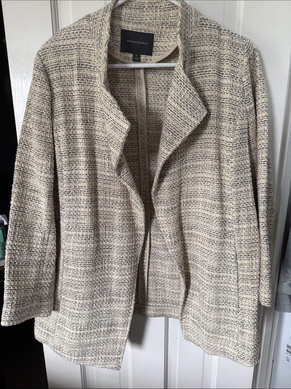 Banana Republic Cream and Black Tweed Open-Front Jacket